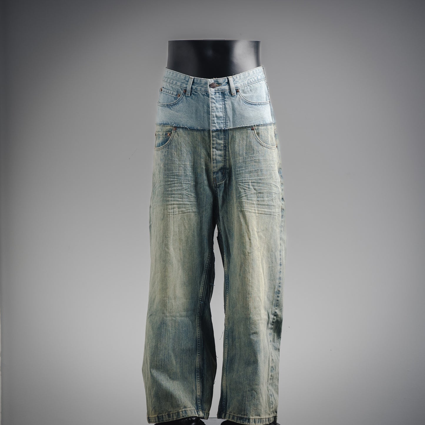B 2025ss washed patchwork jeans