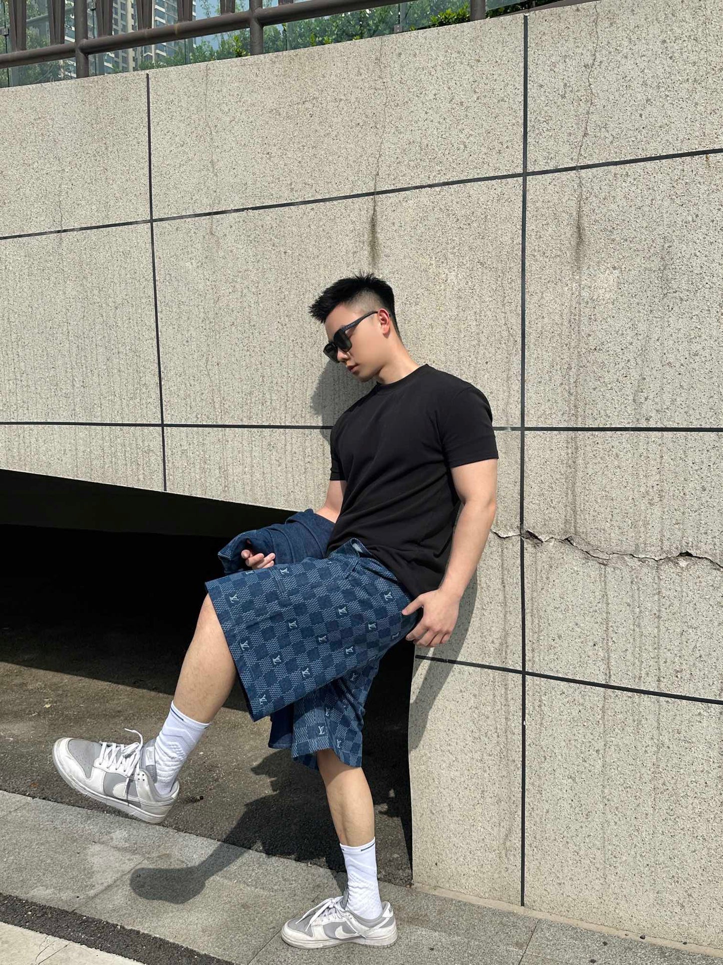 1V 2025 Embroidered Damier Denim Shorts
