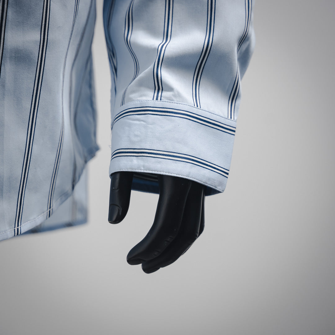 D Letter Embroidered Striped Long Sleeve Shirt