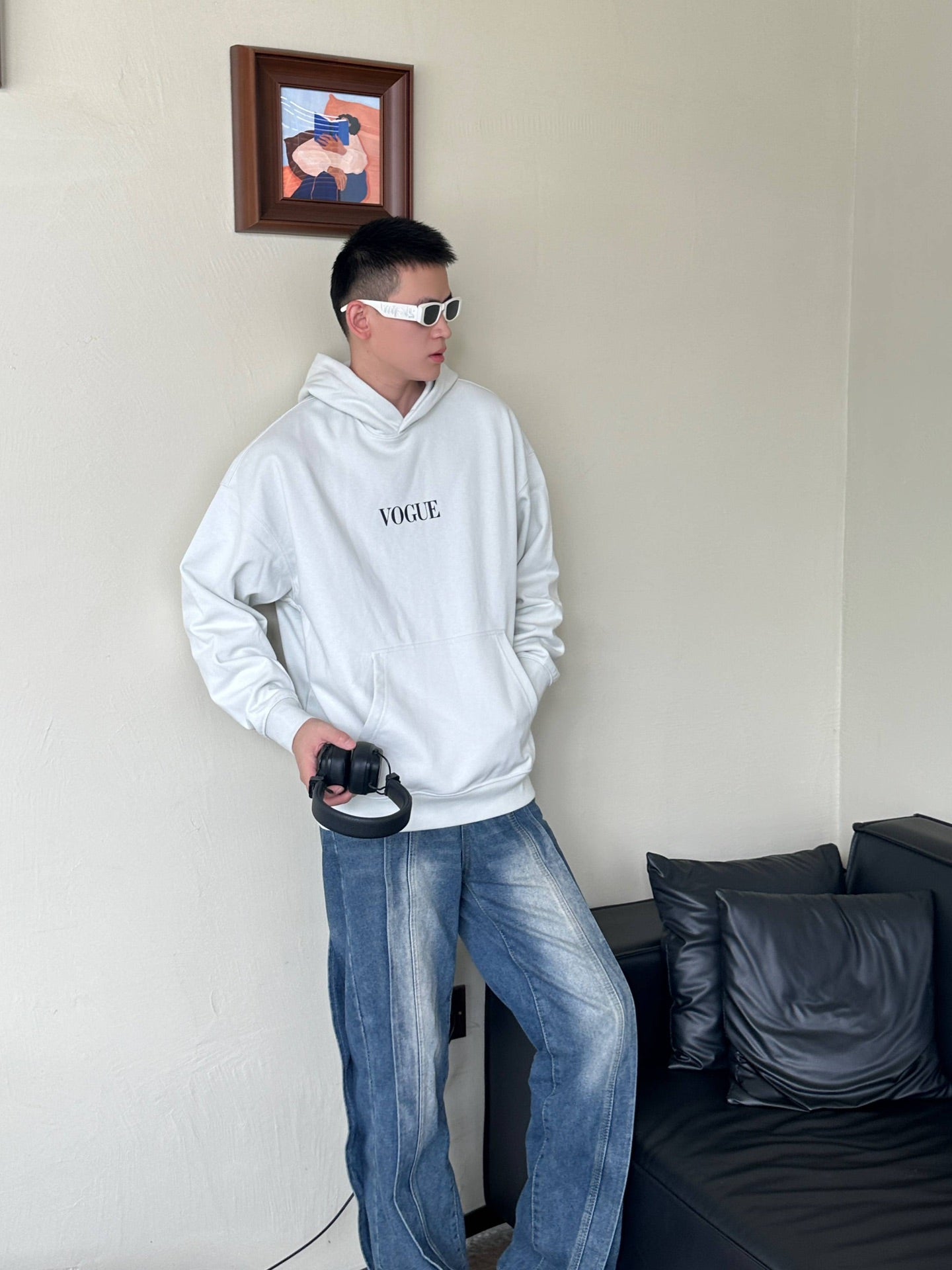 B Joint lighthouse print hooded sweatshirt
