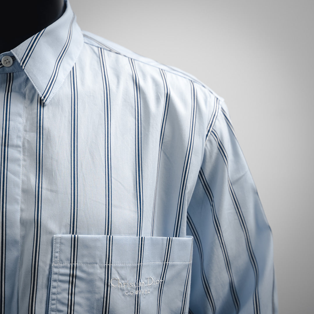 D Letter Embroidered Striped Long Sleeve Shirt