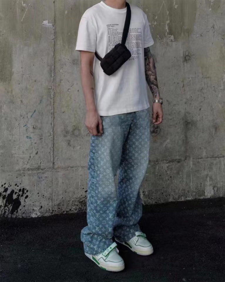 1V Jacquard straight washed jeans