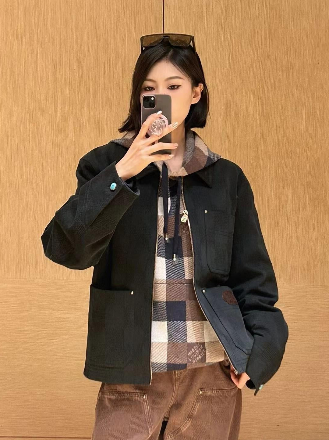 1V Checkerboard workwear waist jacket
