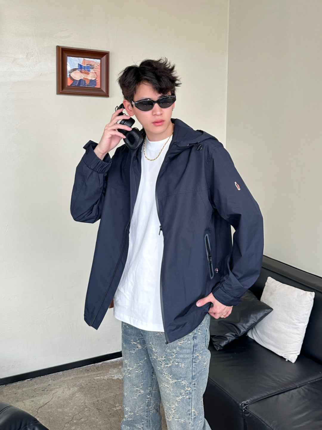 Mo 2025SS Embroidered logo hooded jacket