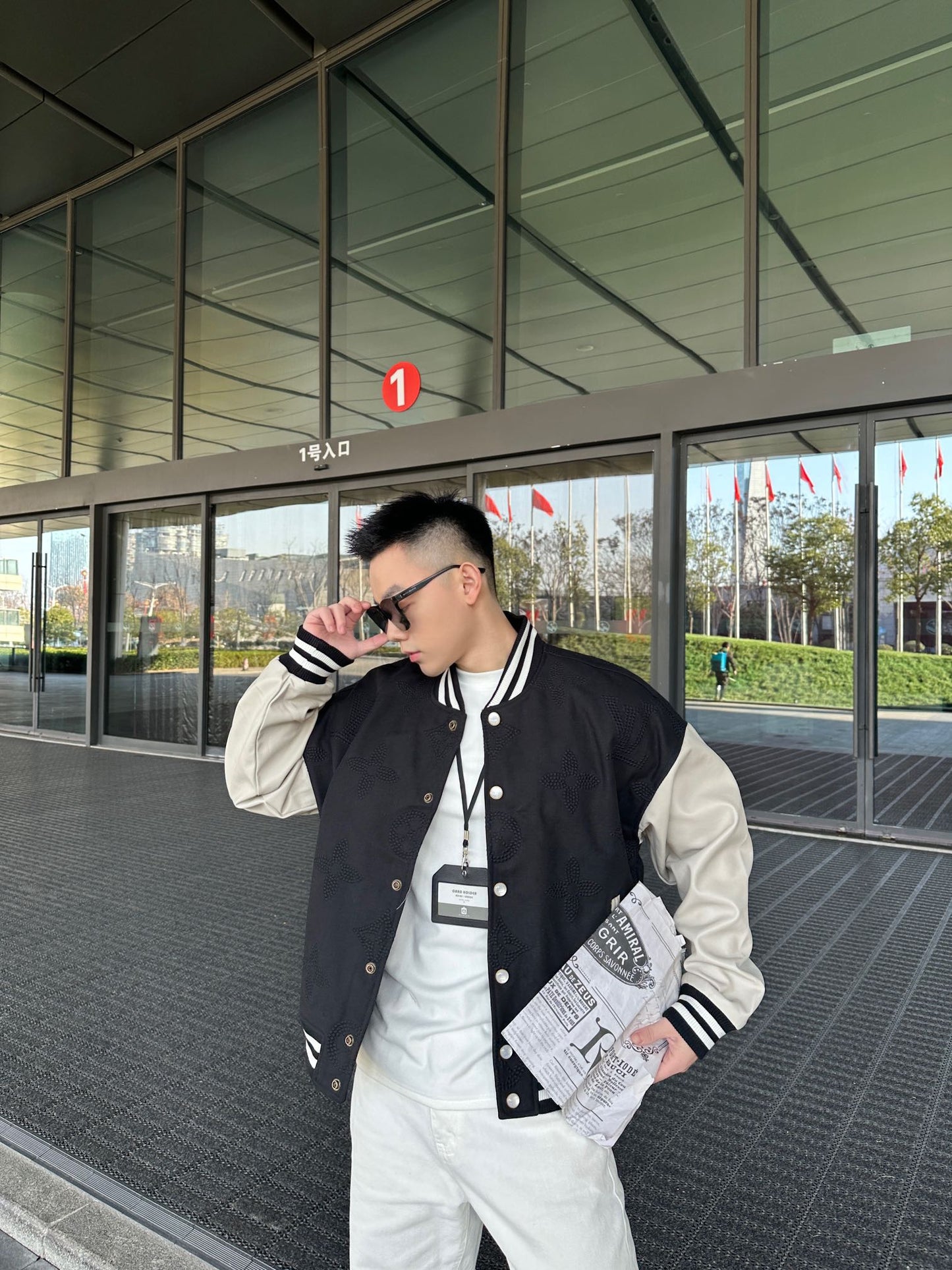 1V Pearl button baseball jacket