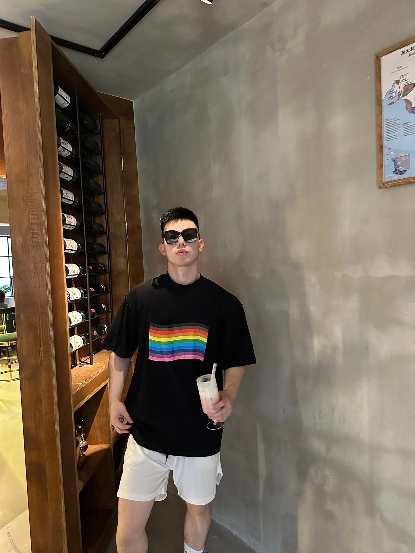 B Rainbow flag printed T-shirt