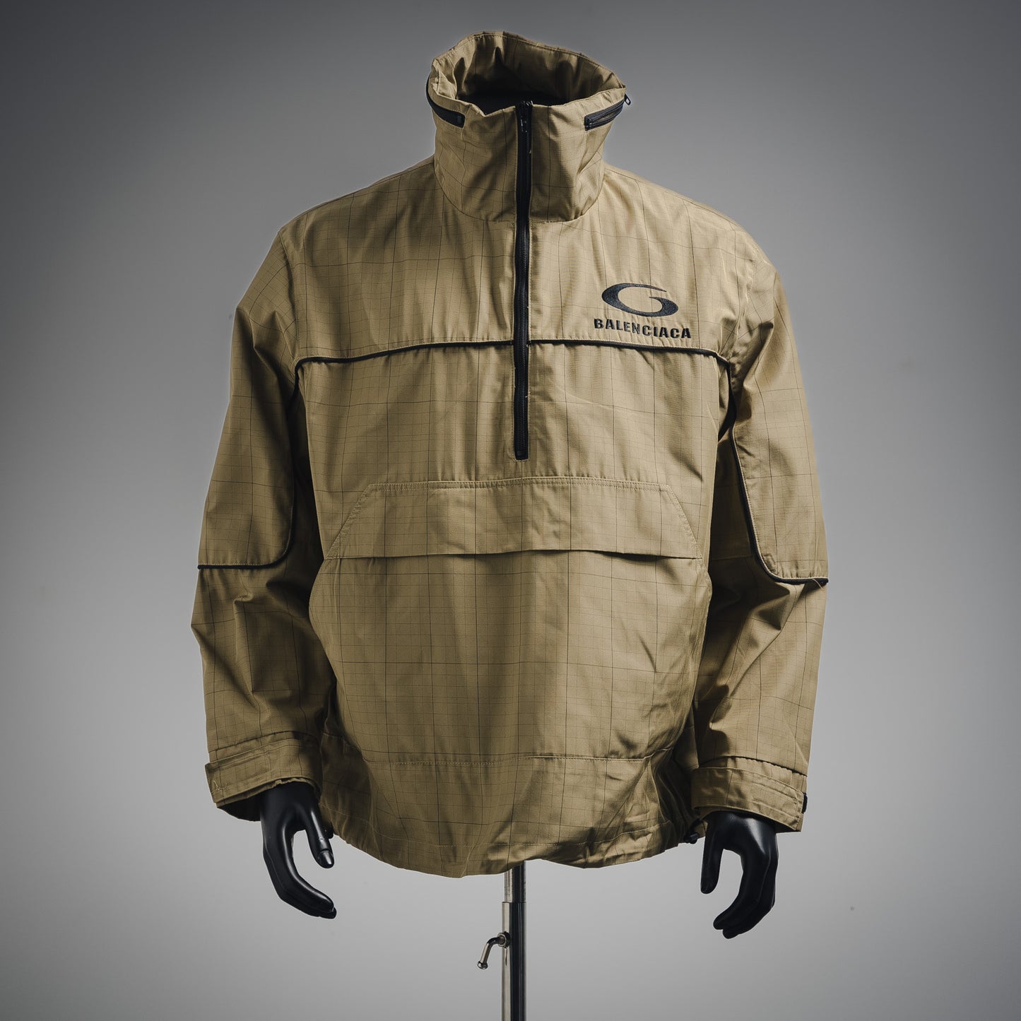 B Bestickter Stehkragen-Halb-Reißverschluss-Plaid-Jacke