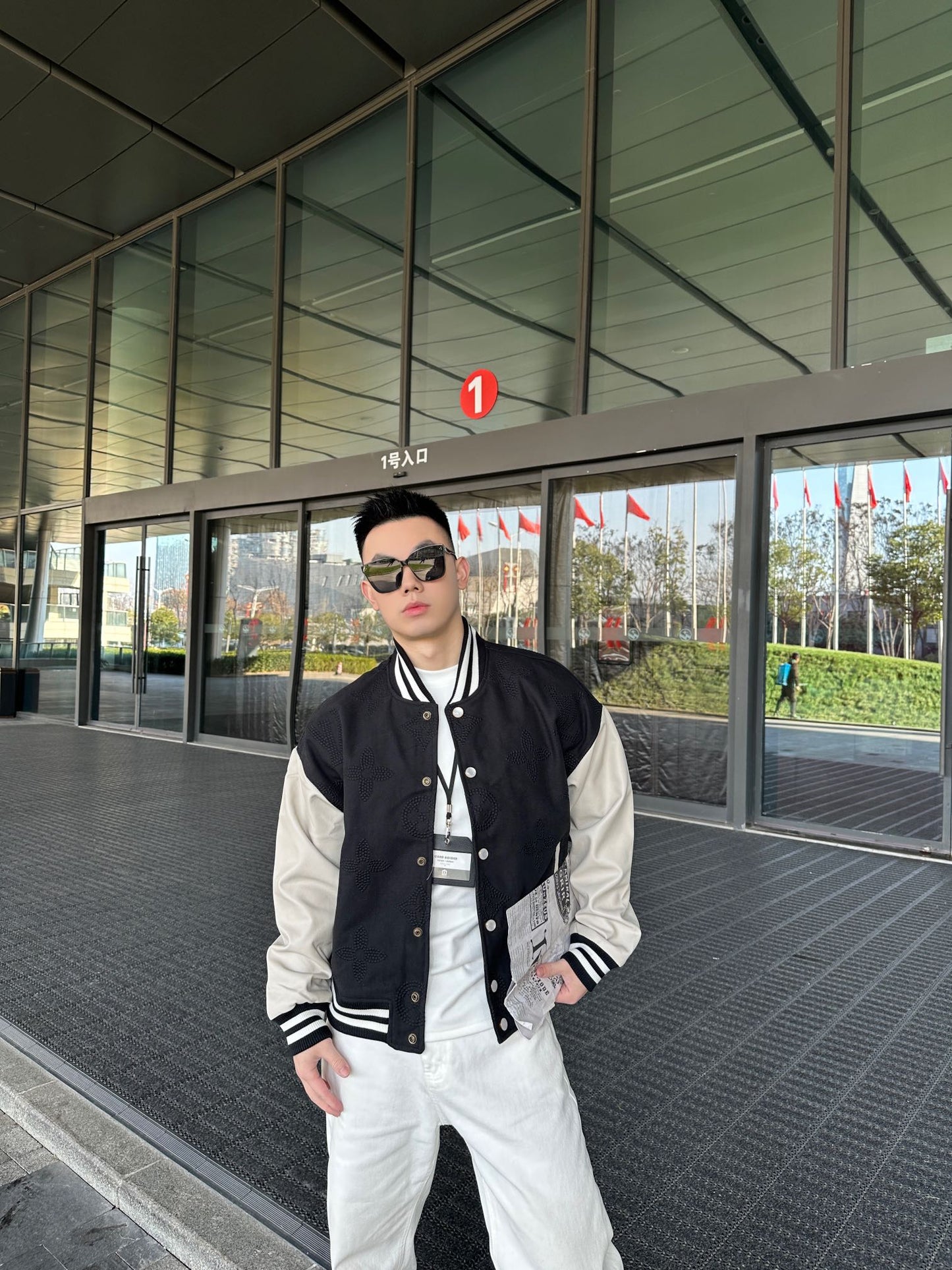 1V Pearl button baseball jacket