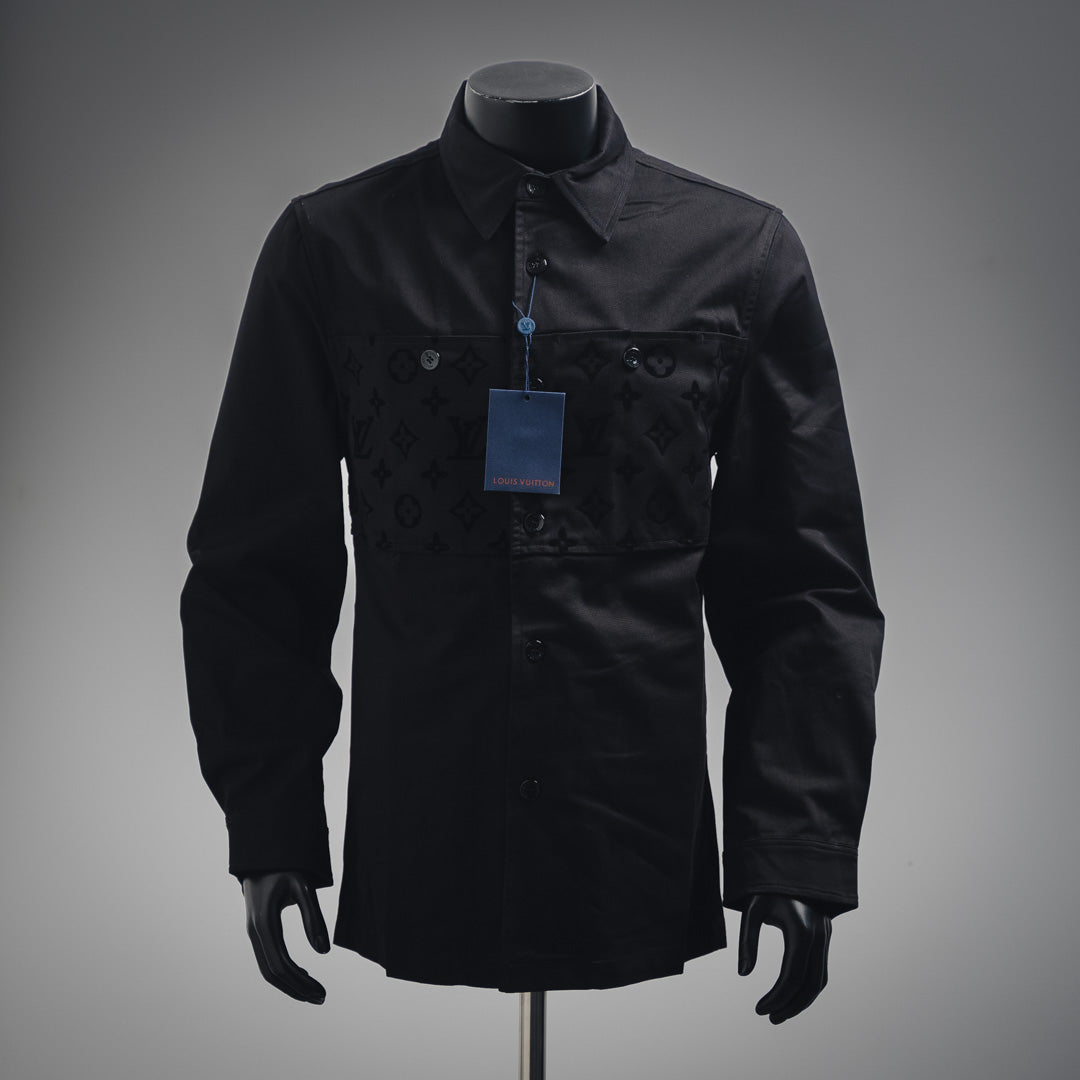 1V Black flocked patchwork shirt Set