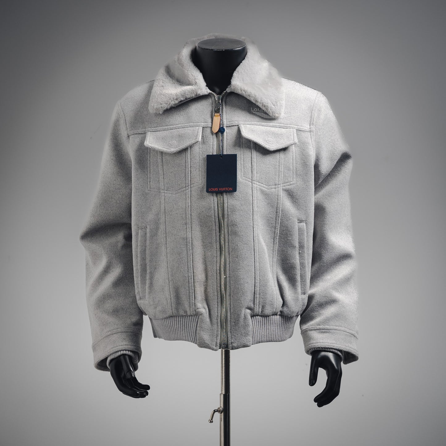 1V 24FW Fur Collar Splicing Wool Cotton Jacket