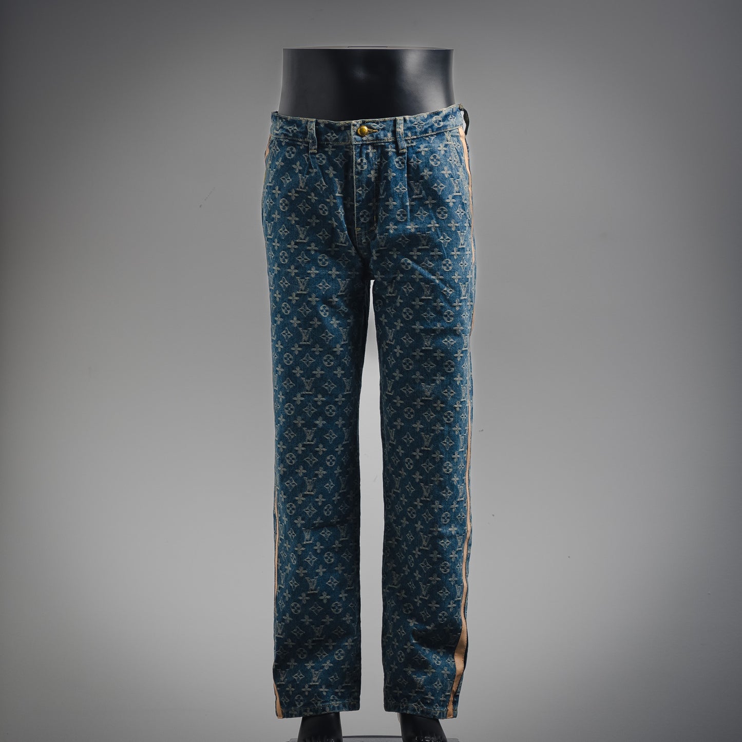 1V Jacquard side leather jeans