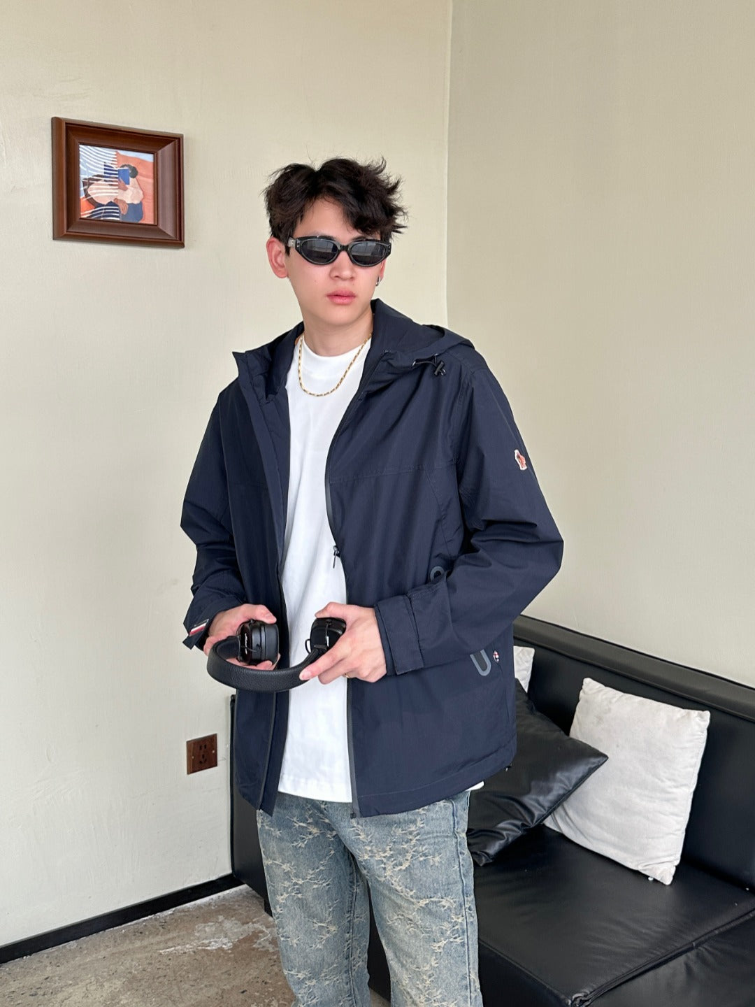 Mo 2025SS Embroidered logo hooded jacket