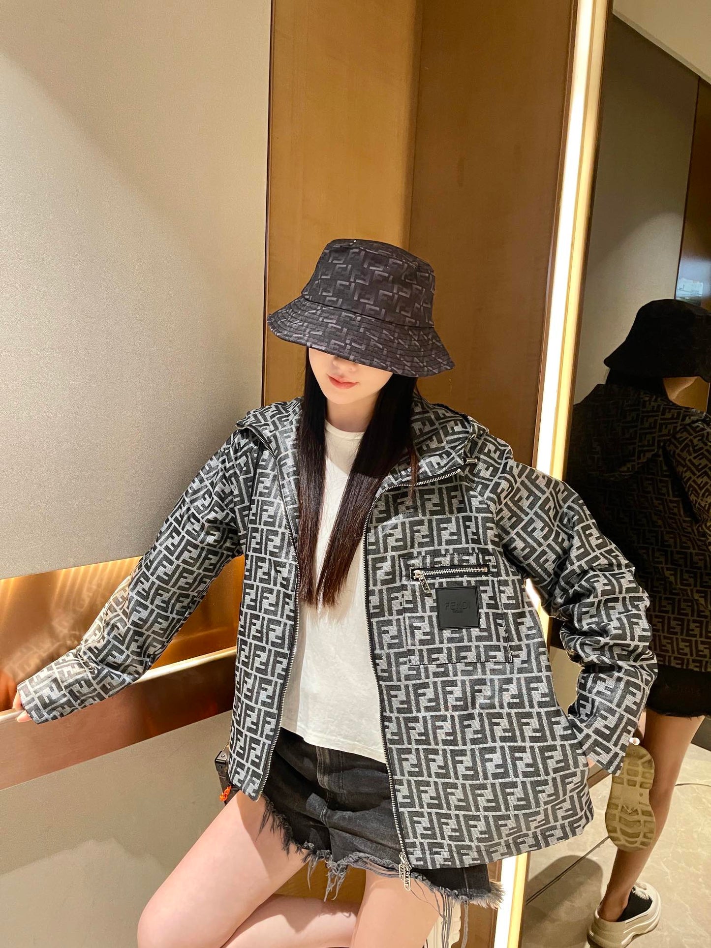 Fe FF full print windbreaker zipper jacket