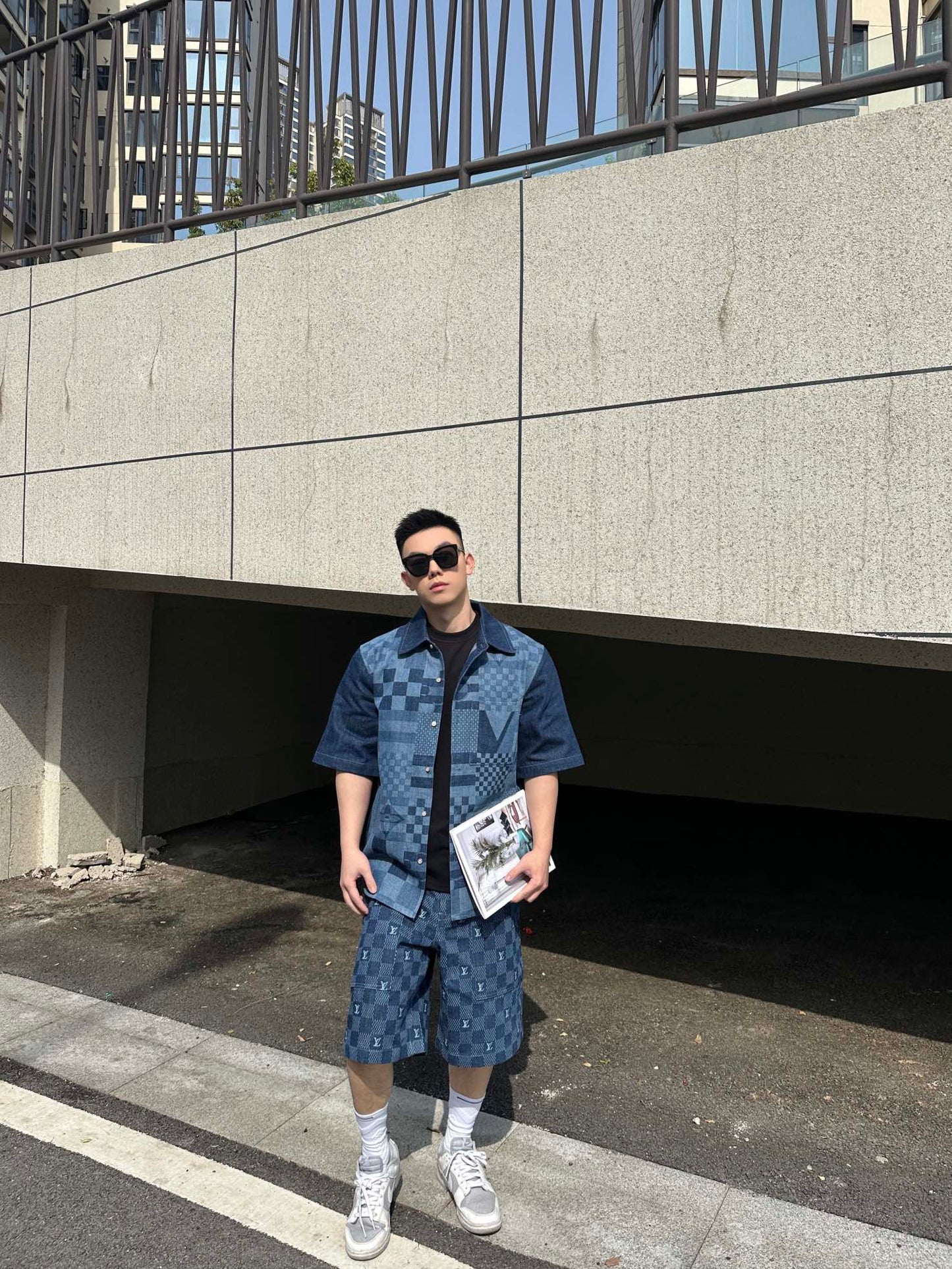 1V 2025 Printed Short-Sleeved Denim Shirt set