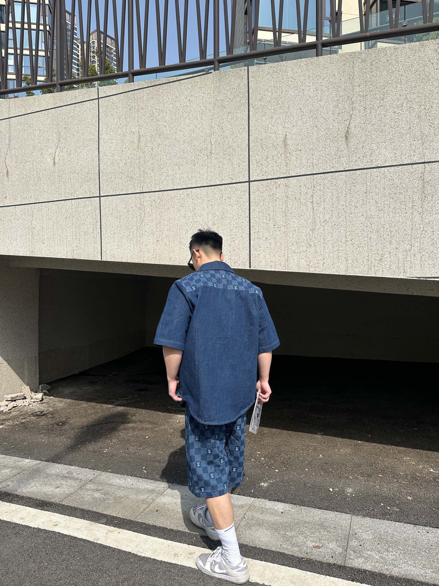 1V 2025 Printed Short-Sleeved Denim Shirt set