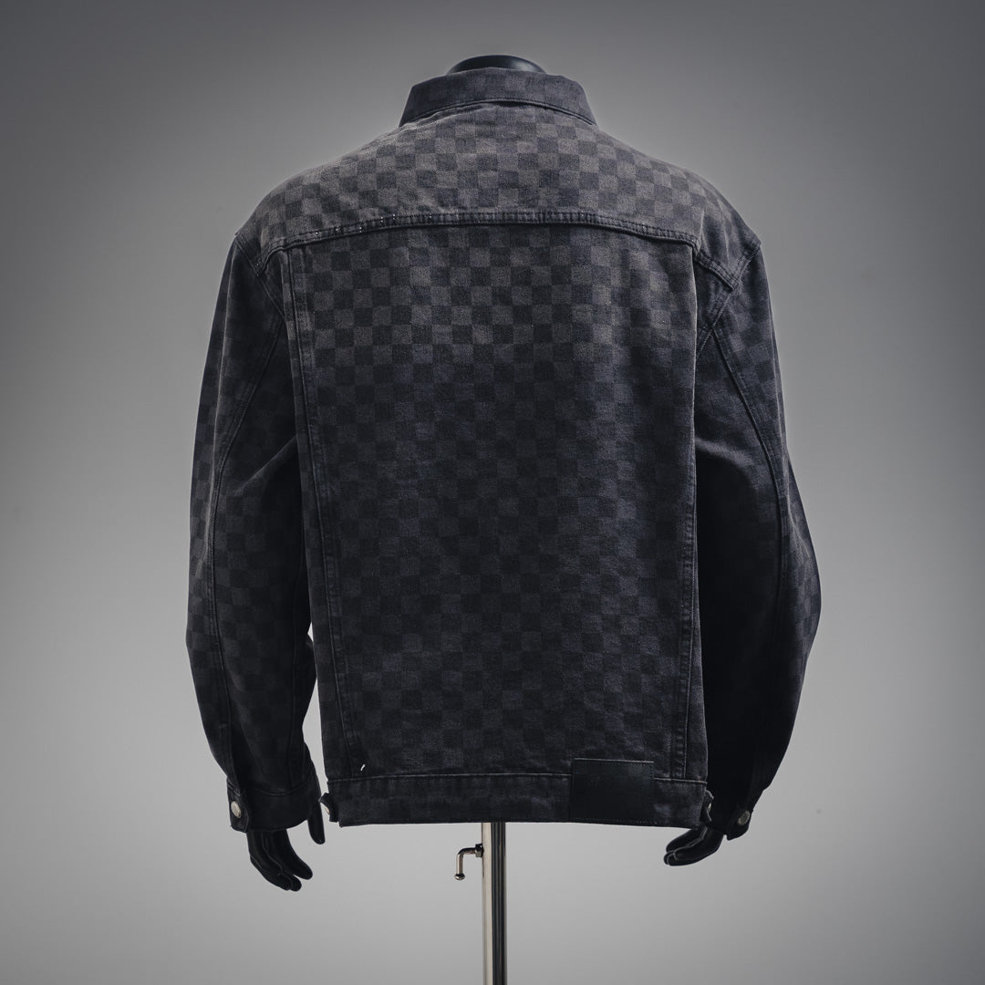 1V 24FW Gradient Checkerboard Denim Jacket set