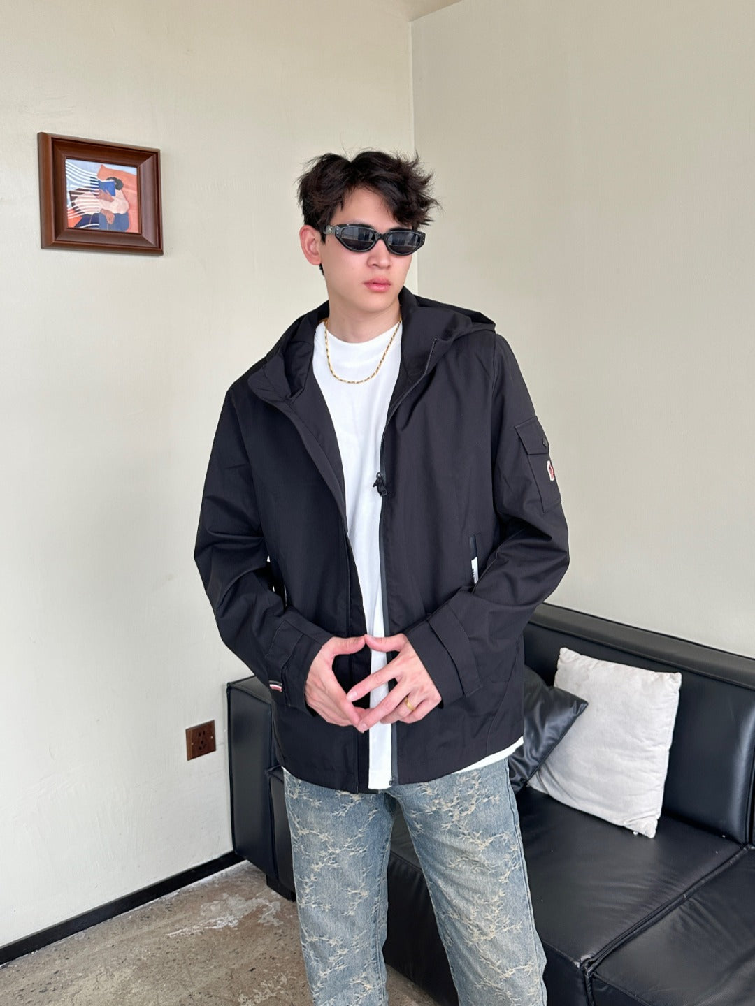 Mo 2025SS Small logo pocket hooded jacket