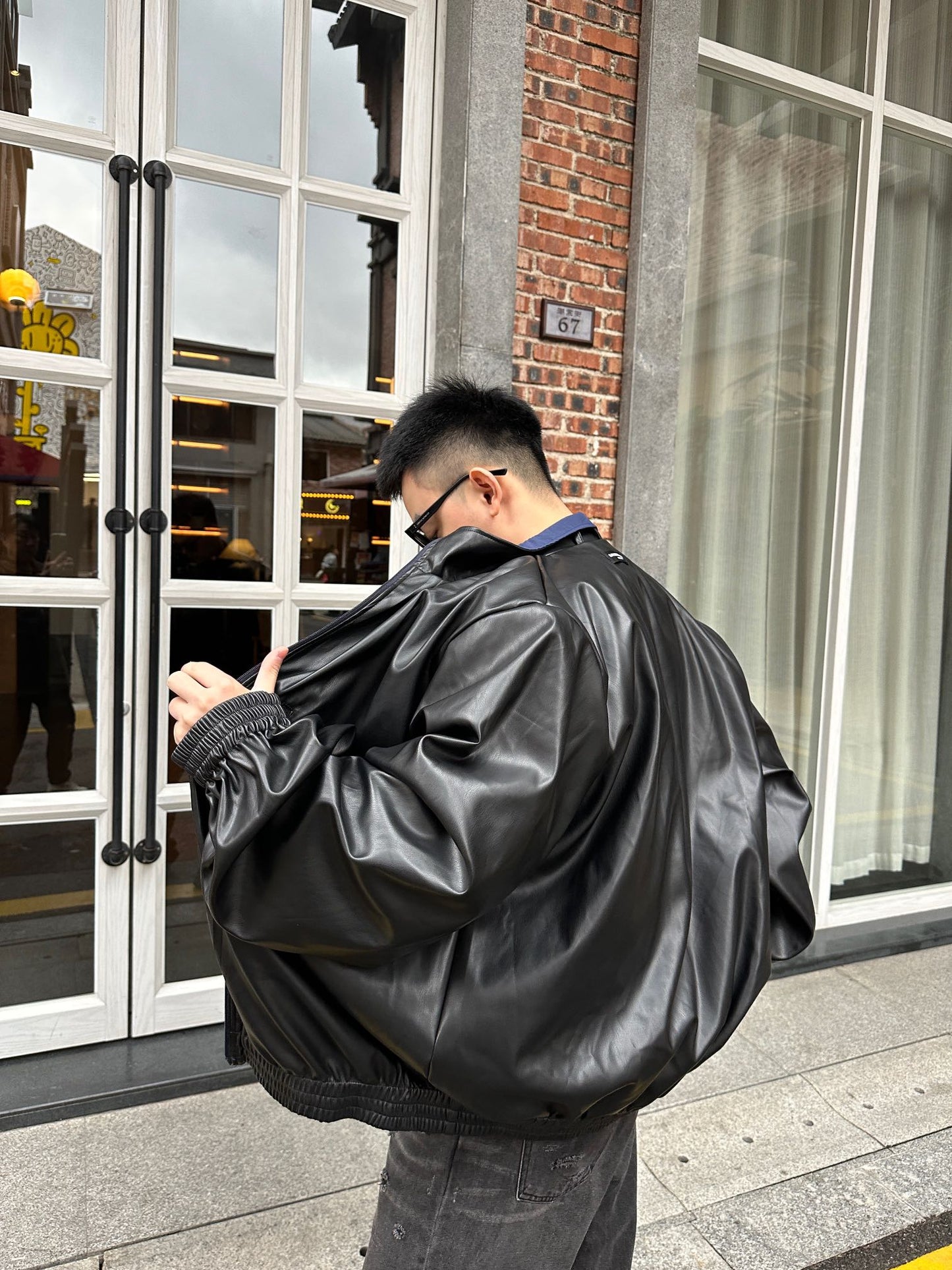 B Catwalk-Stil doppelseitige Lederjacke