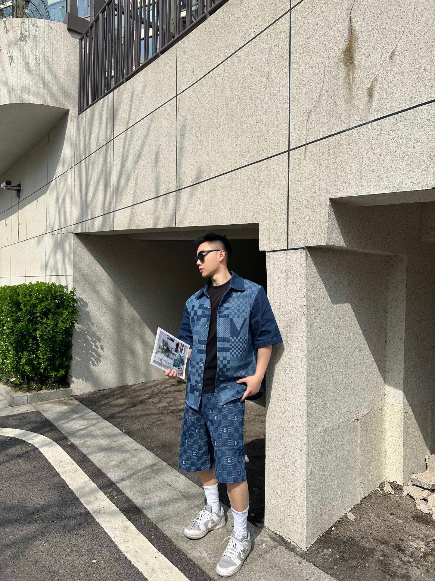 1V 2025 Printed Short-Sleeved Denim Shirt set