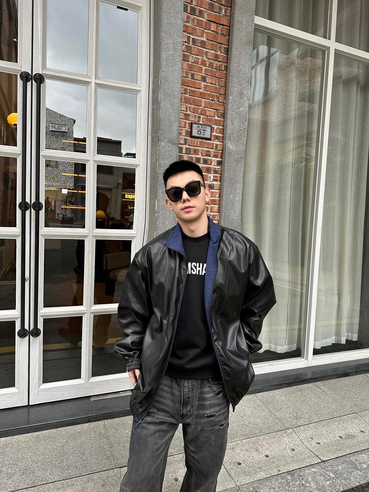 B Catwalk-Stil doppelseitige Lederjacke