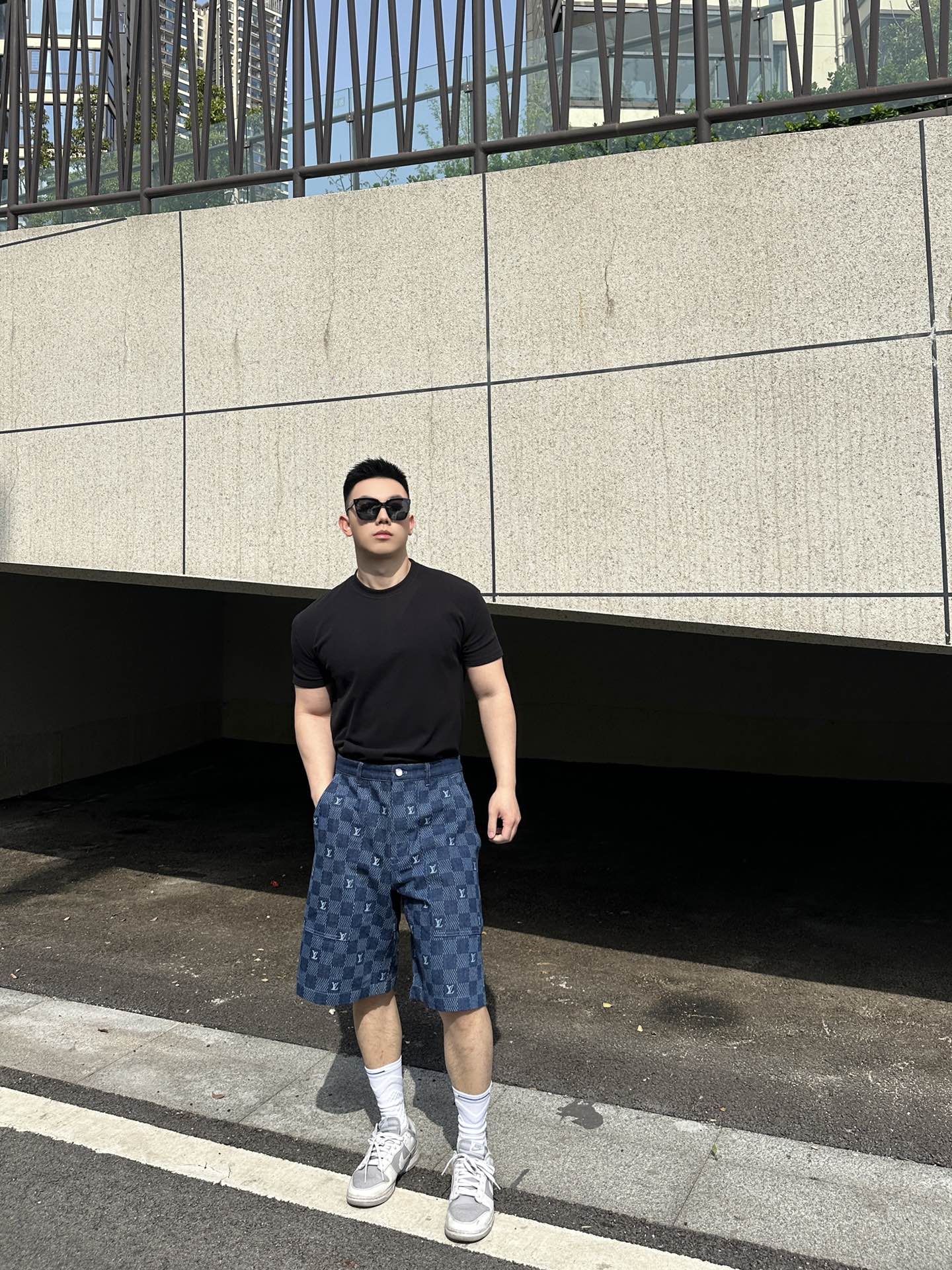 1V 2025 Embroidered Damier Denim Shorts