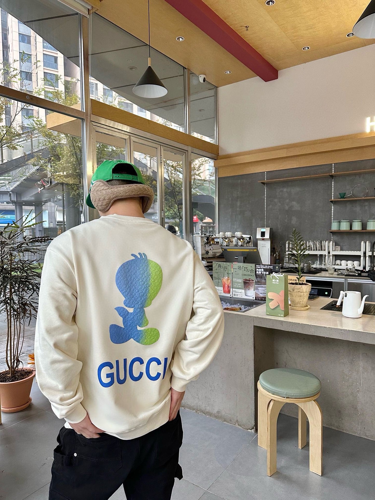 G Bedrucktes Rundhals-Pullover-Sweatshirt