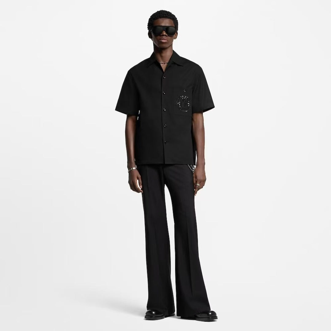 1V Embroidered sequin short-sleeved shirt