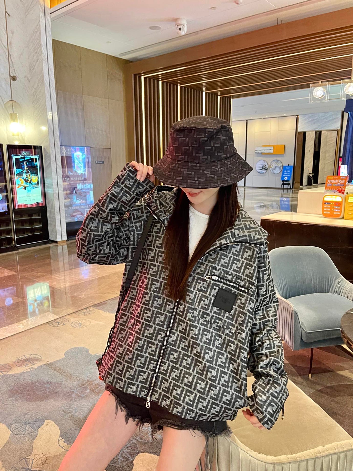 Fe FF full print windbreaker zipper jacket