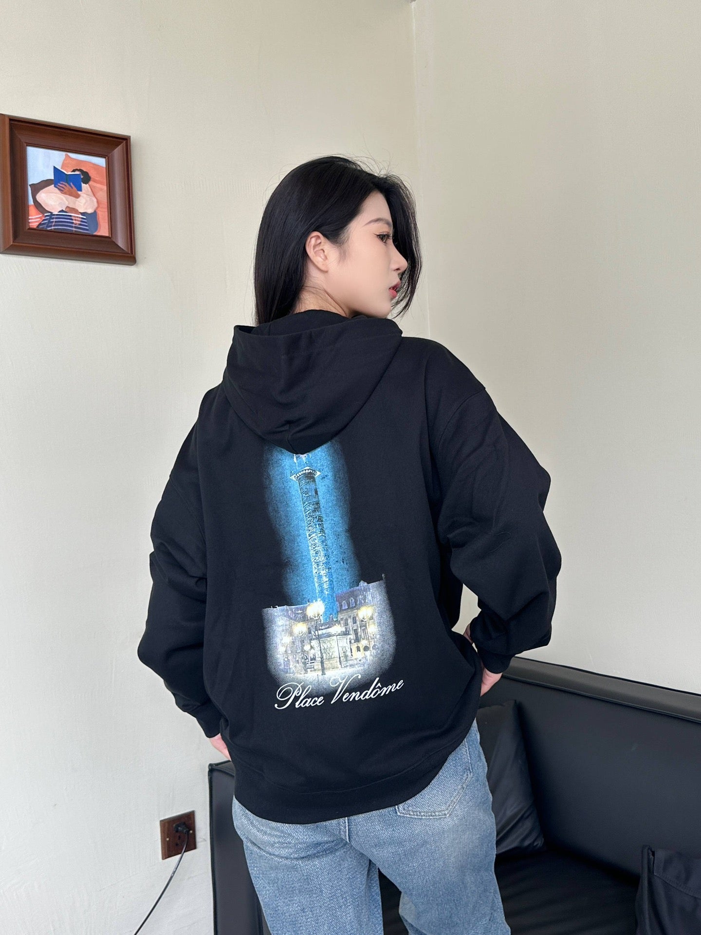 B Joint lighthouse print hooded sweatshirt