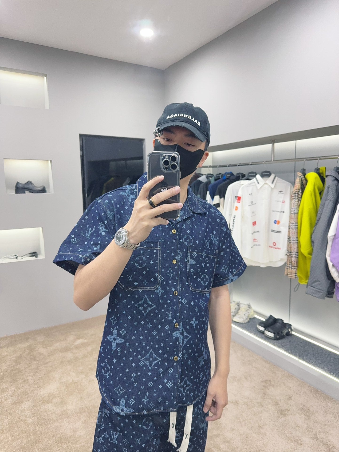 1V 2025 Printed Short-Sleeved Denim Shirt set