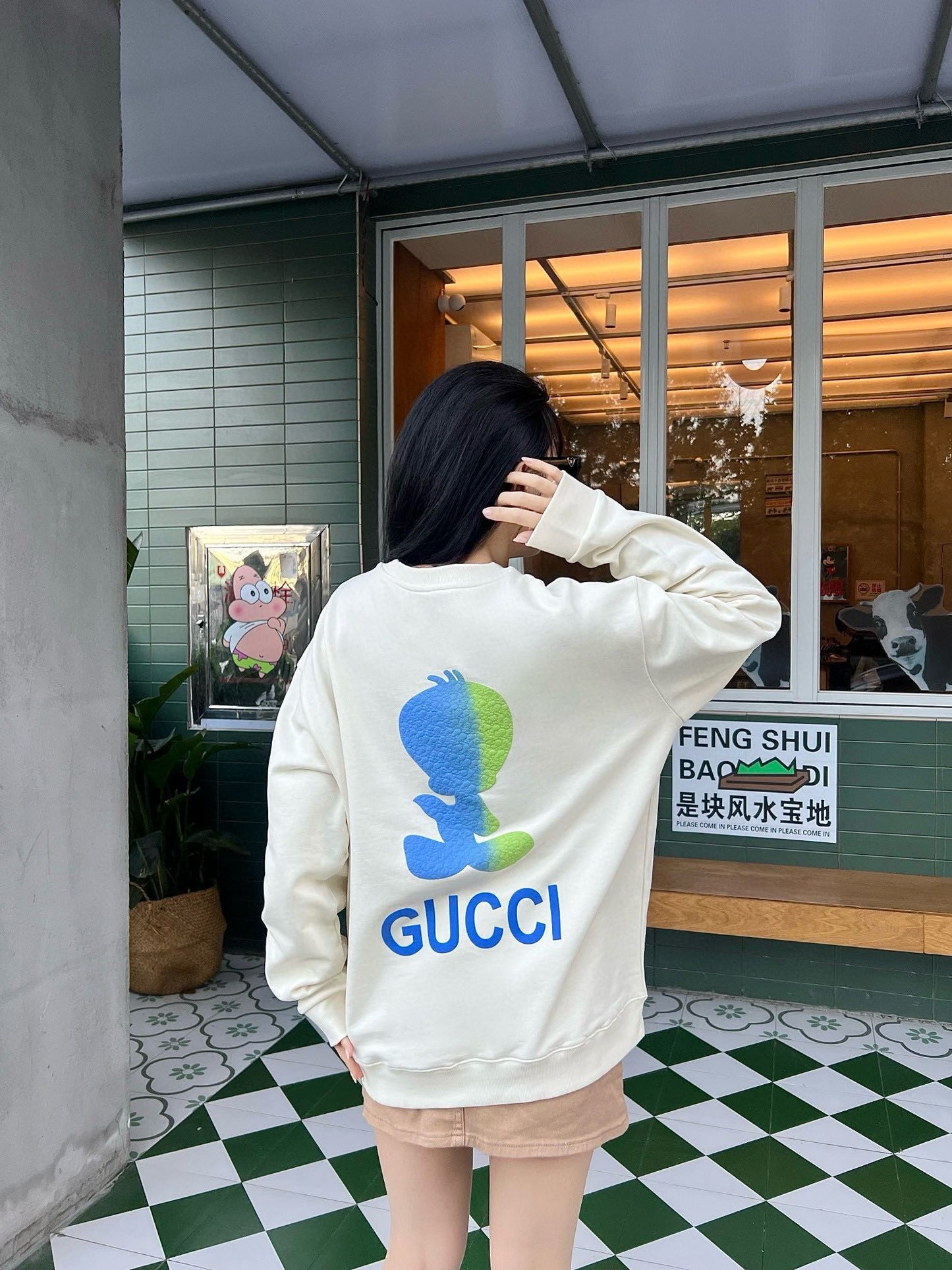 G Bedrucktes Rundhals-Pullover-Sweatshirt