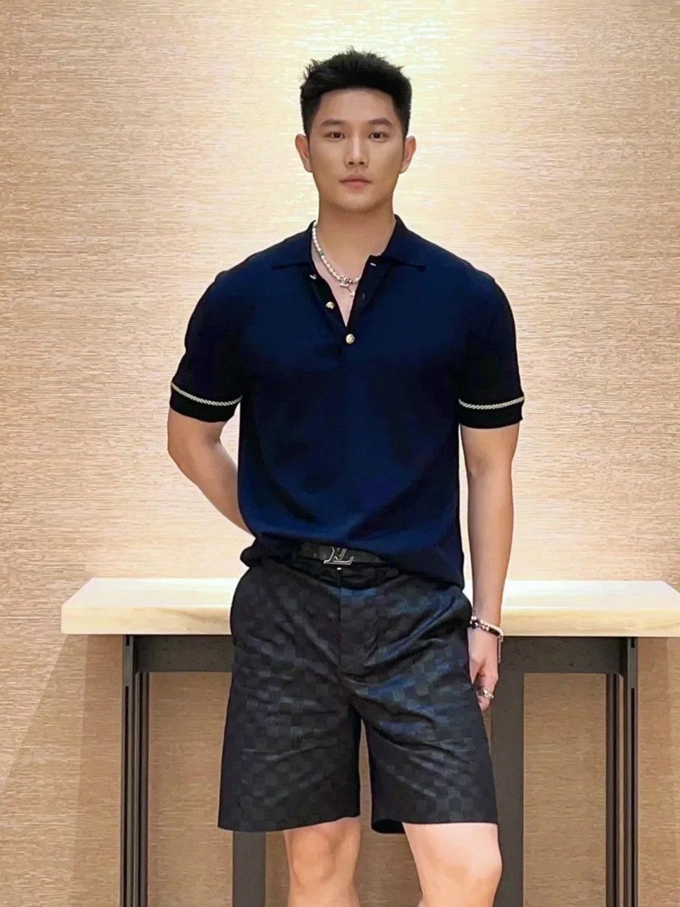 1V 25SS Gold-rimmed Embroidered Wool Polo Shirt