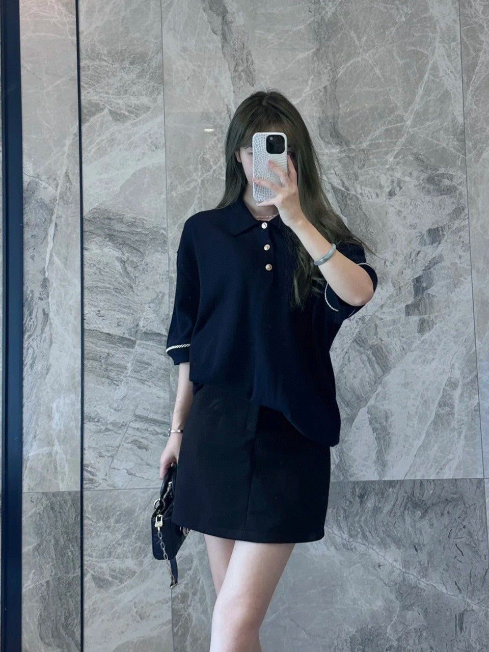 1V 25SS Gold-rimmed Embroidered Wool Polo Shirt