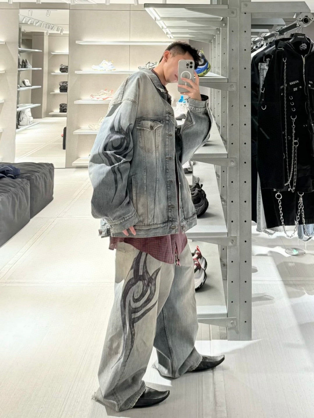 B hand-painted graffiti denim jacket
