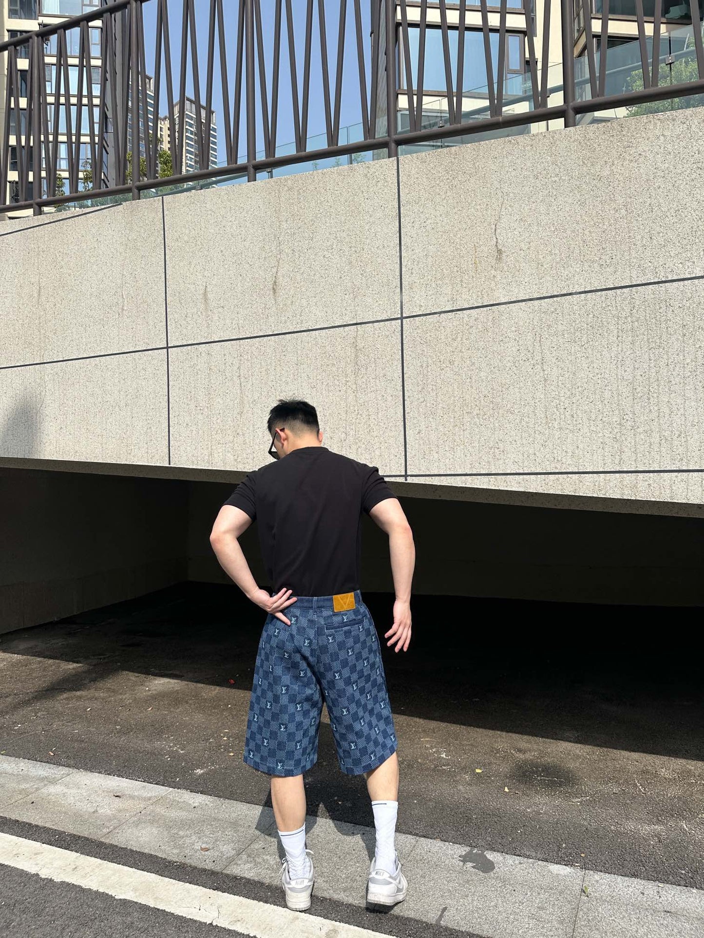 1V 2025 Embroidered Damier Denim Shorts