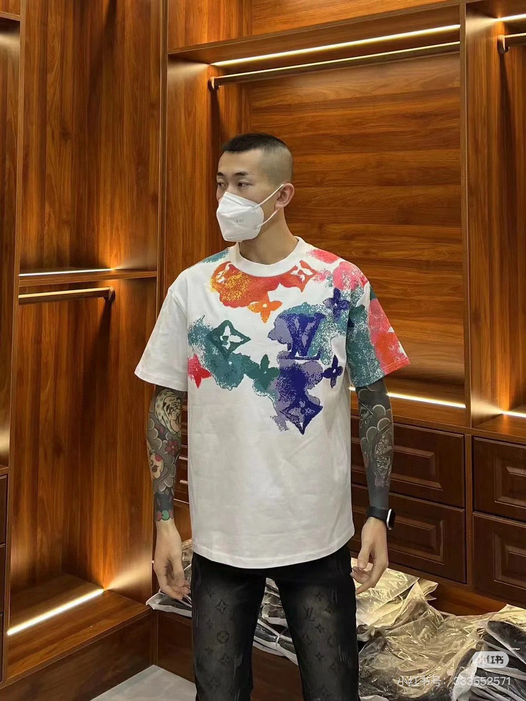 1V 2025ss Colorful ink pattern T-shirt