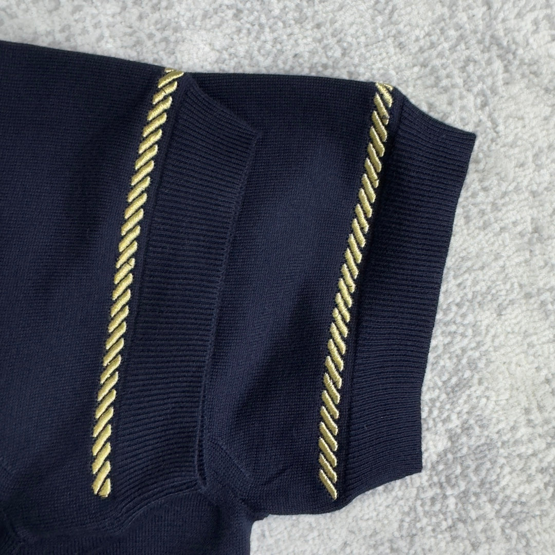 1V 25SS Gold-rimmed Embroidered Wool Polo Shirt