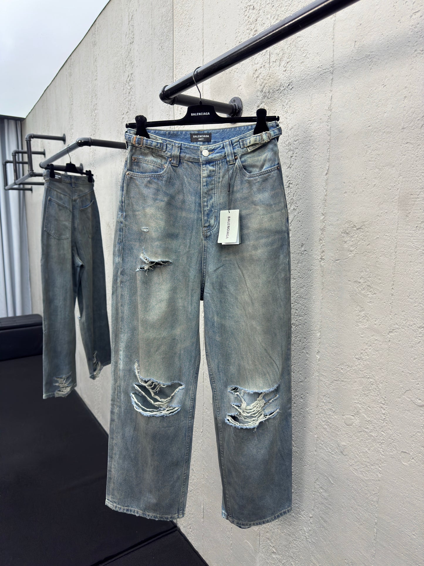 B jeans with fringe rips
