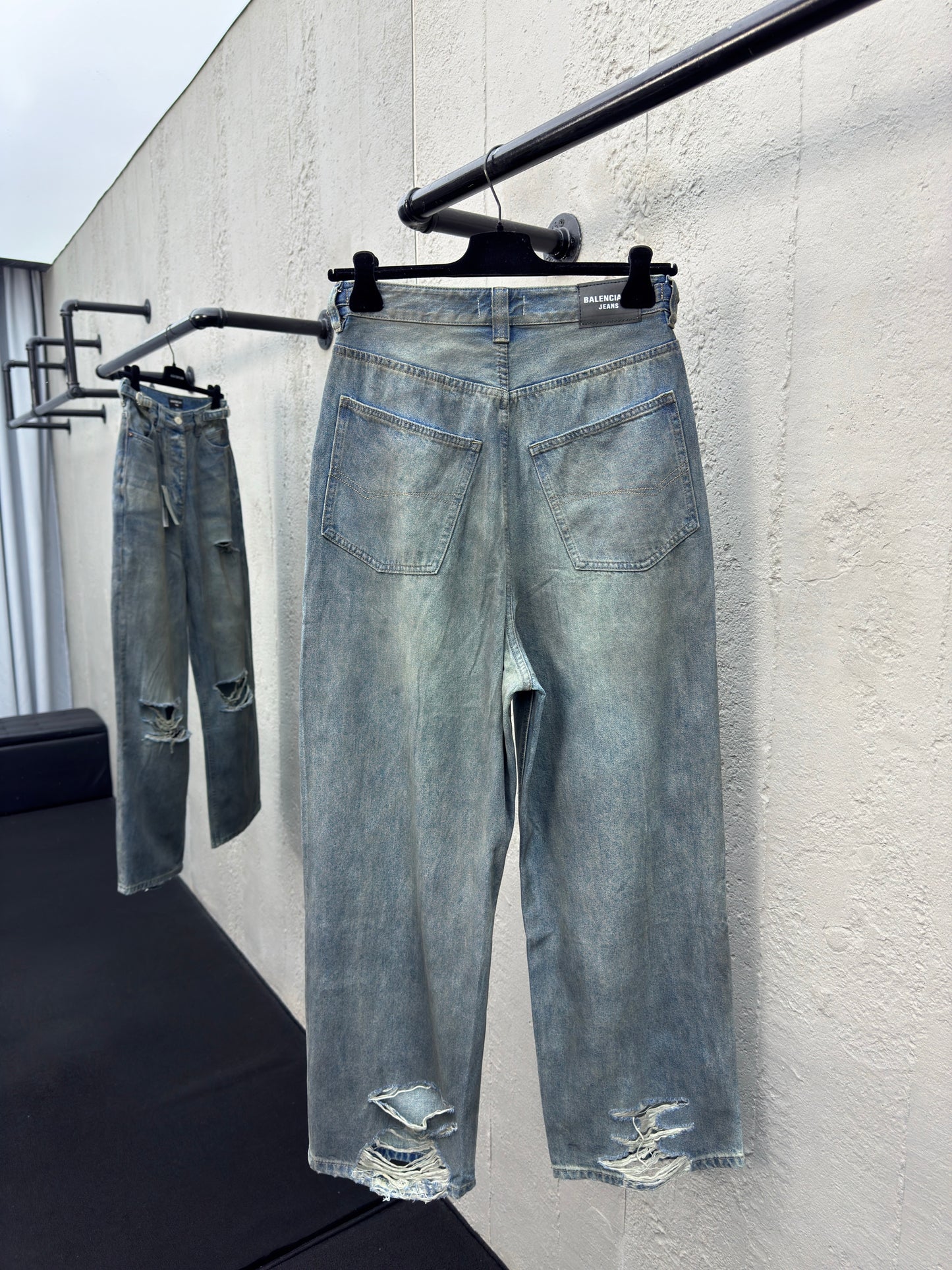 B jeans with fringe rips