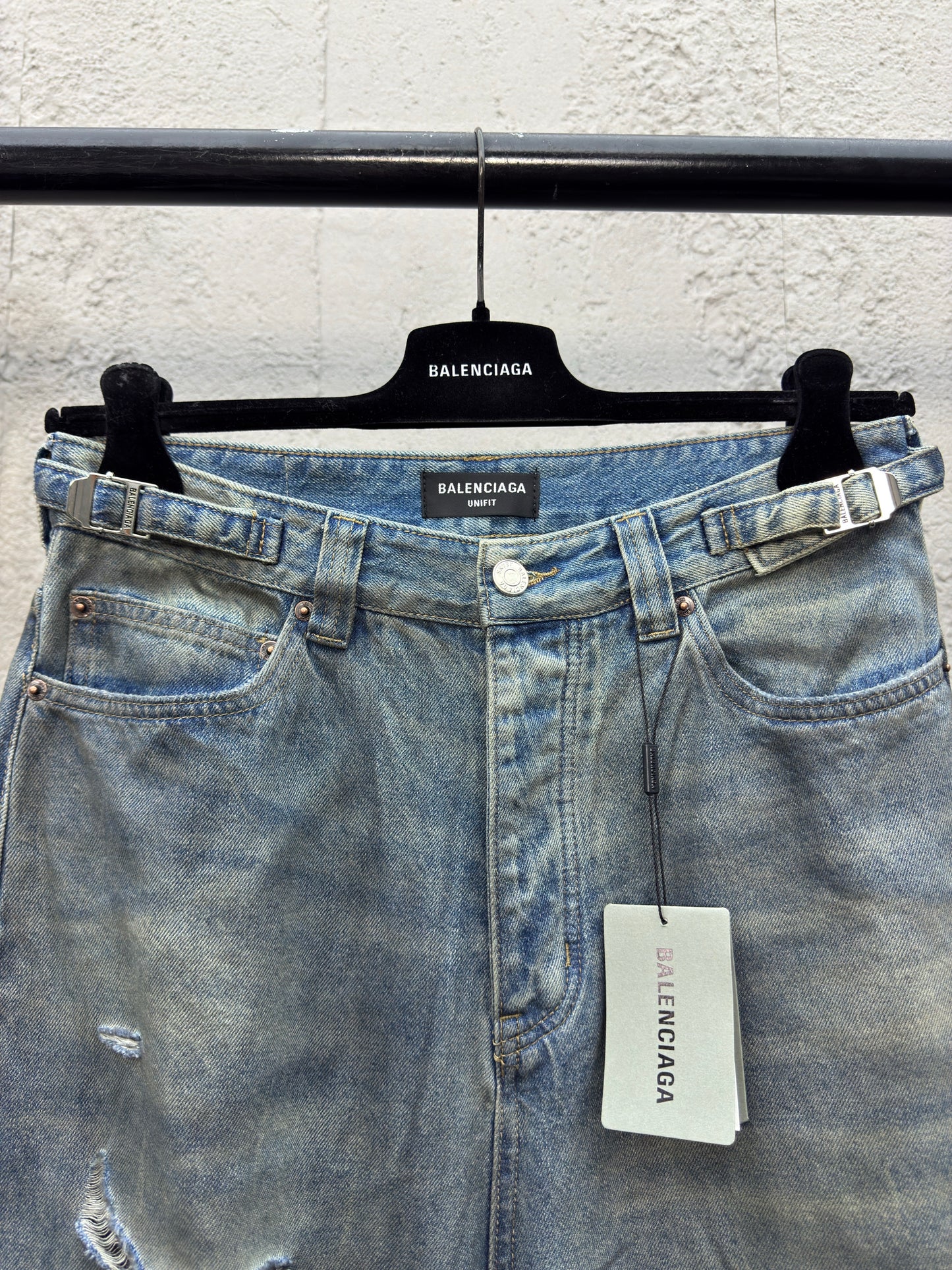 B jeans with fringe rips