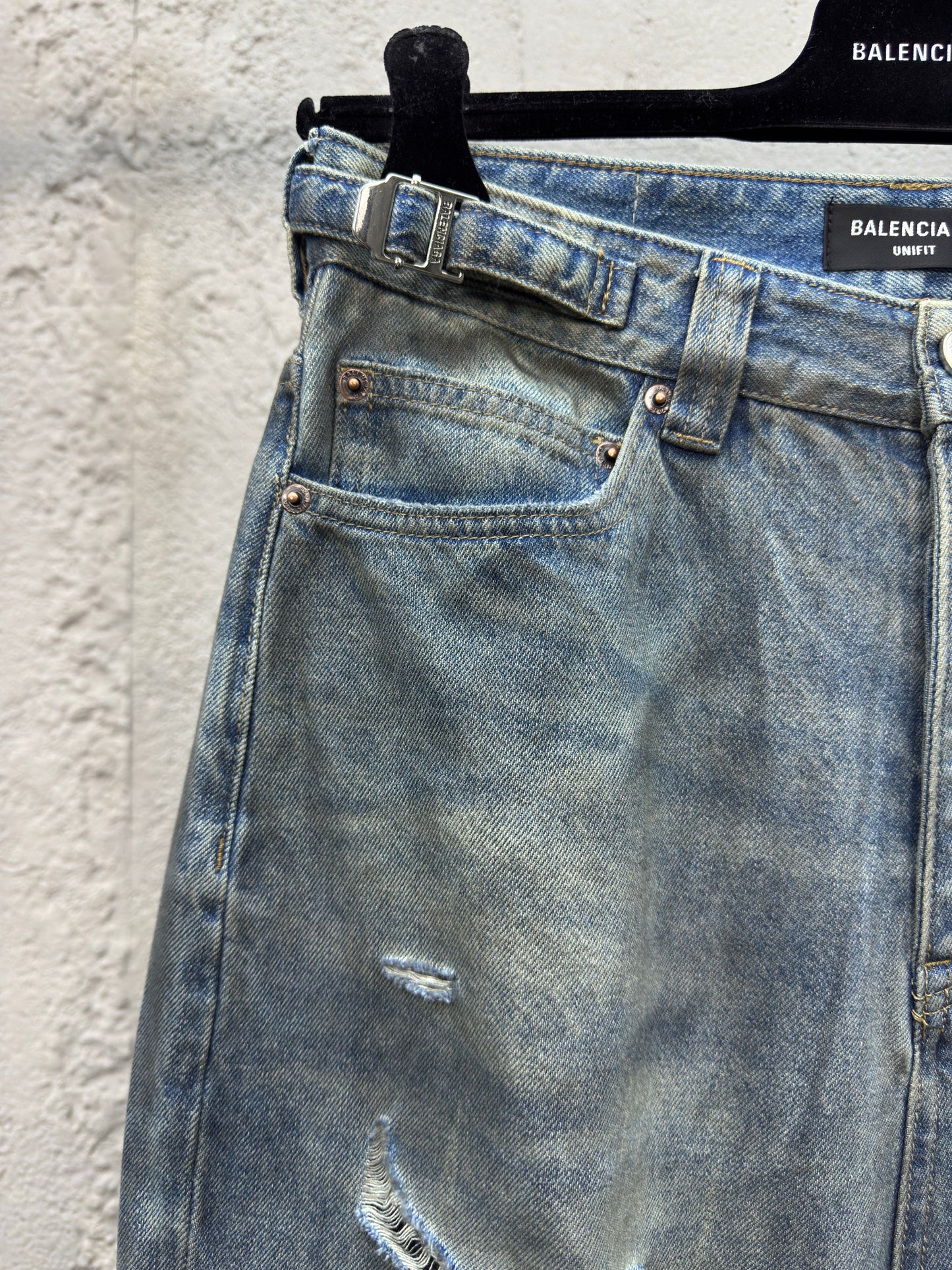 B jeans with fringe rips