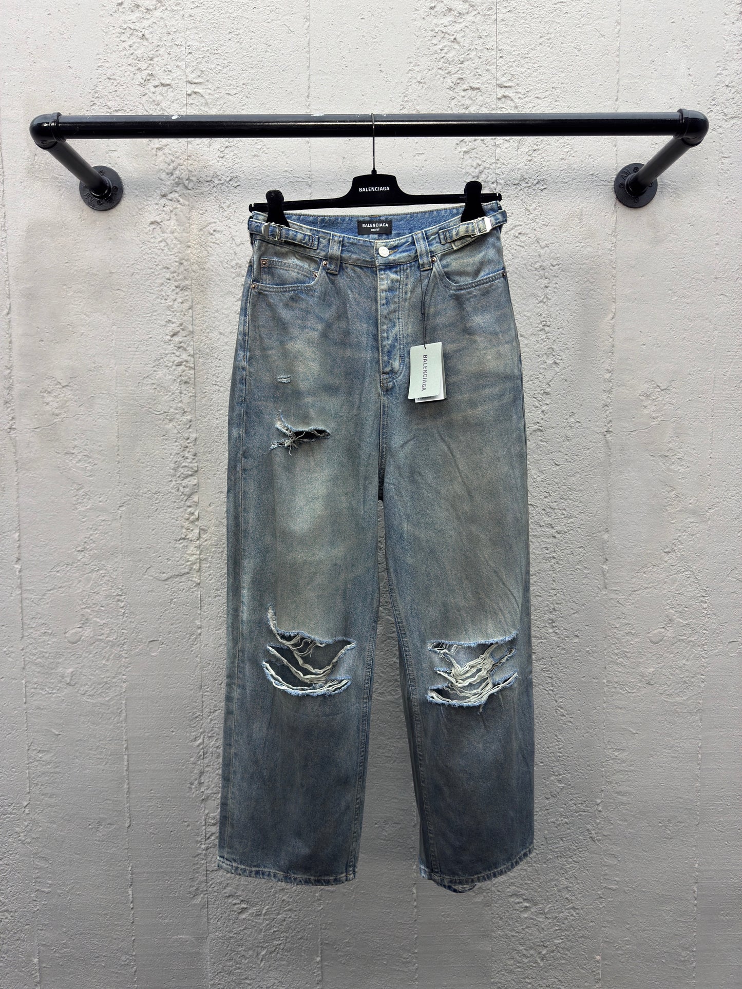 B jeans with fringe rips