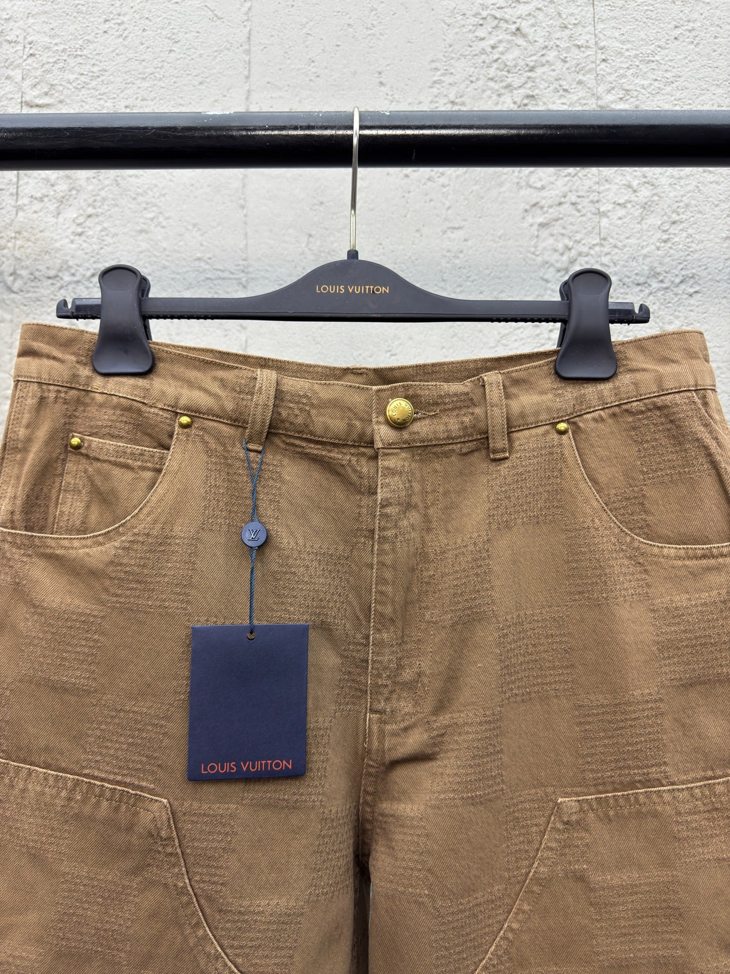 1V Checkerboard Denim Shorts