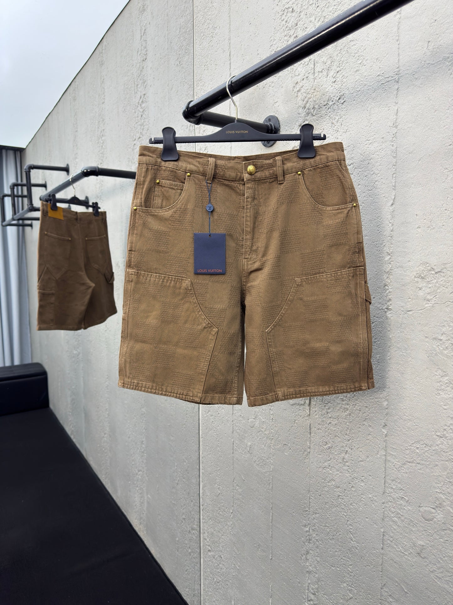 1V Checkerboard Denim Shorts