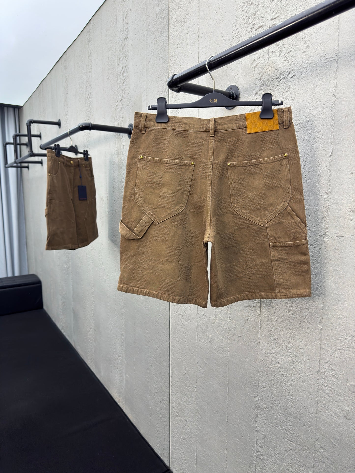 1V Checkerboard Denim Shorts