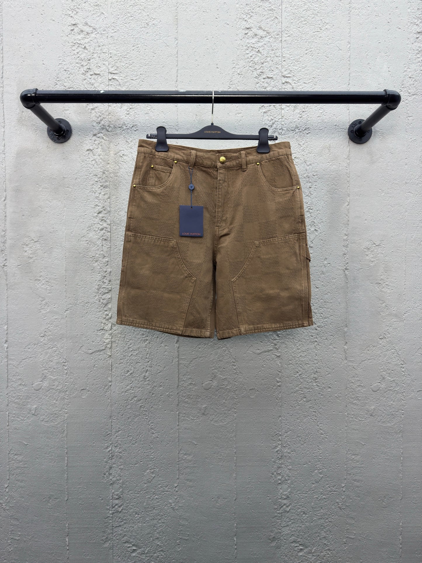 1V Checkerboard Denim Shorts