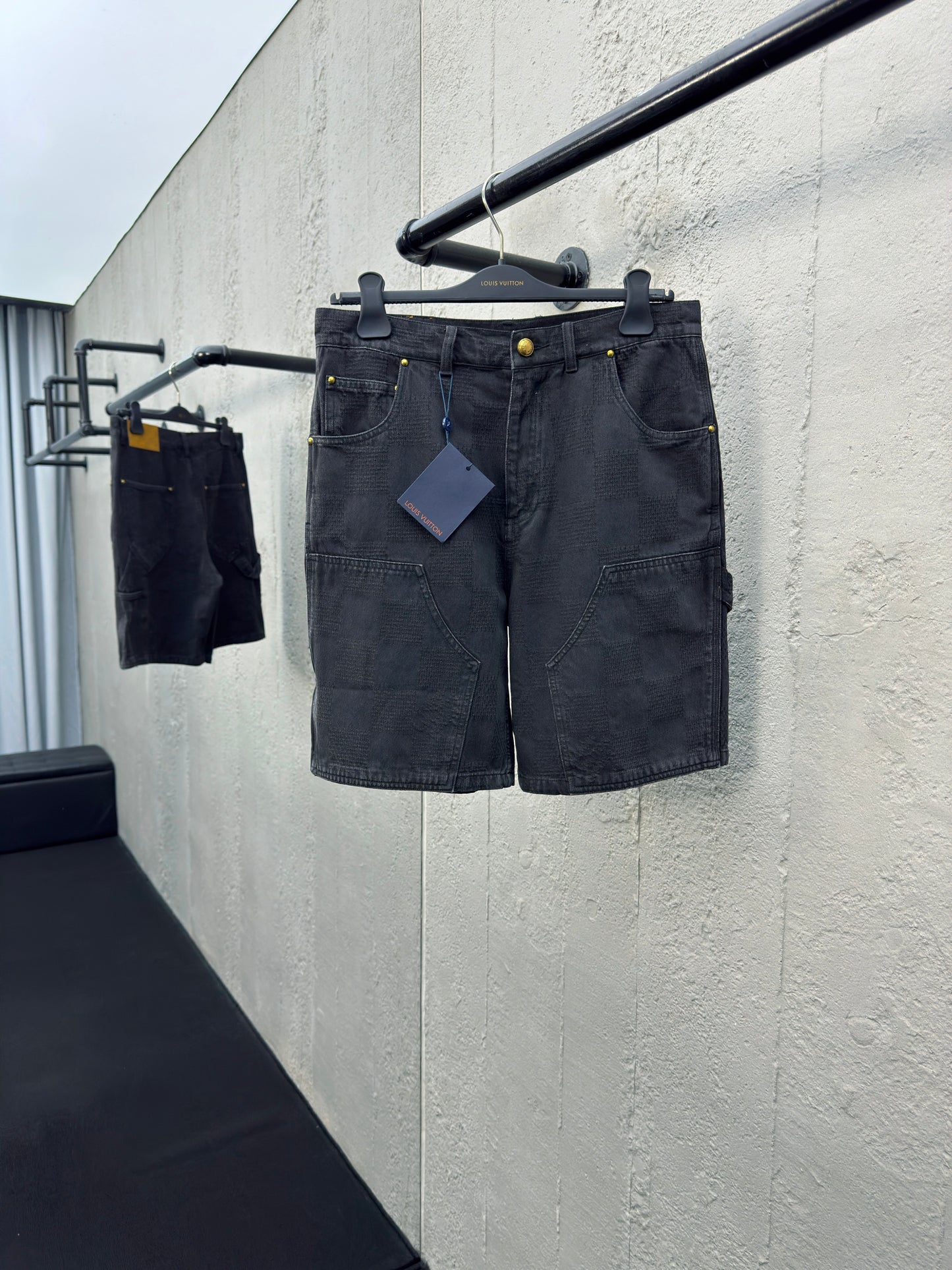 1V Checkerboard Denim Shorts