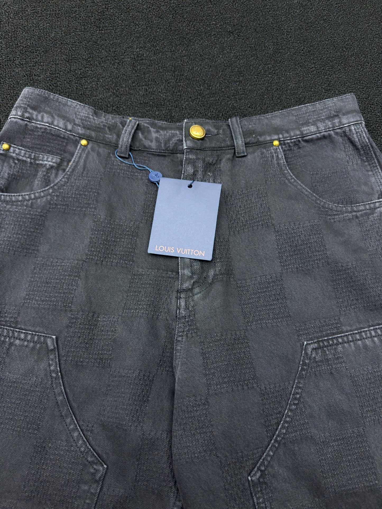 1V Checkerboard Denim Shorts