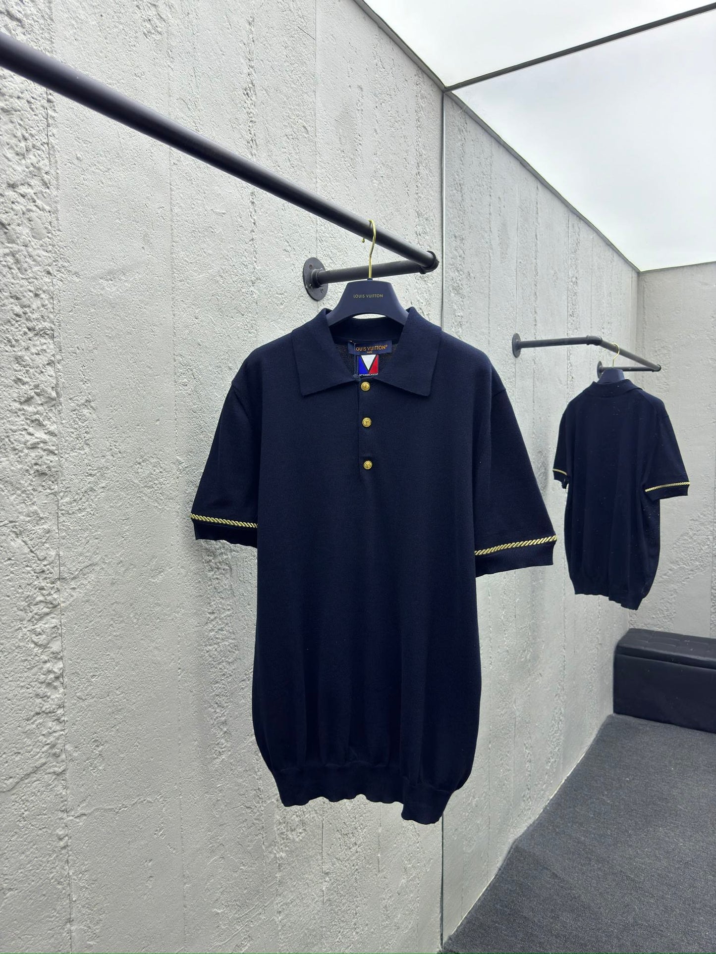 1V 25SS Gold-rimmed Embroidered Wool Polo Shirt