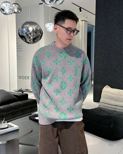 1V 24FW logo jacquard round neck sweater